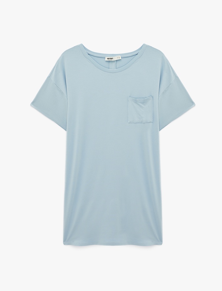  Cepli Bisiklet Yaka Kısa Kollu Viskon Gecelik