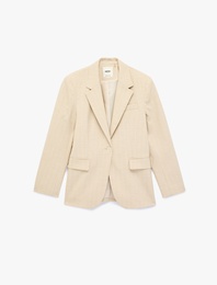 Geniş Yaka Düğmeli Cep Detaylı Blazer Ceket