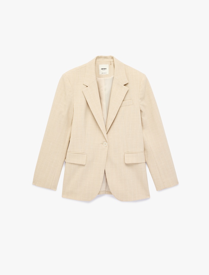  Geniş Yaka Düğmeli Cep Detaylı Blazer Ceket