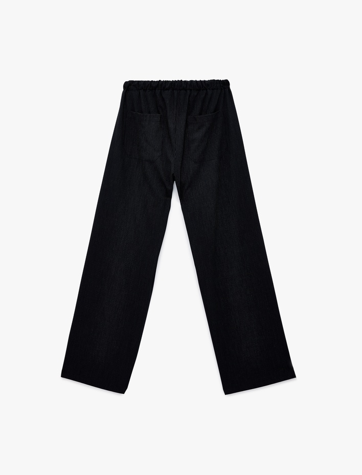  Beli Bağlamalı Lastikli Straight Fit Düz Bol Paça Pantolon