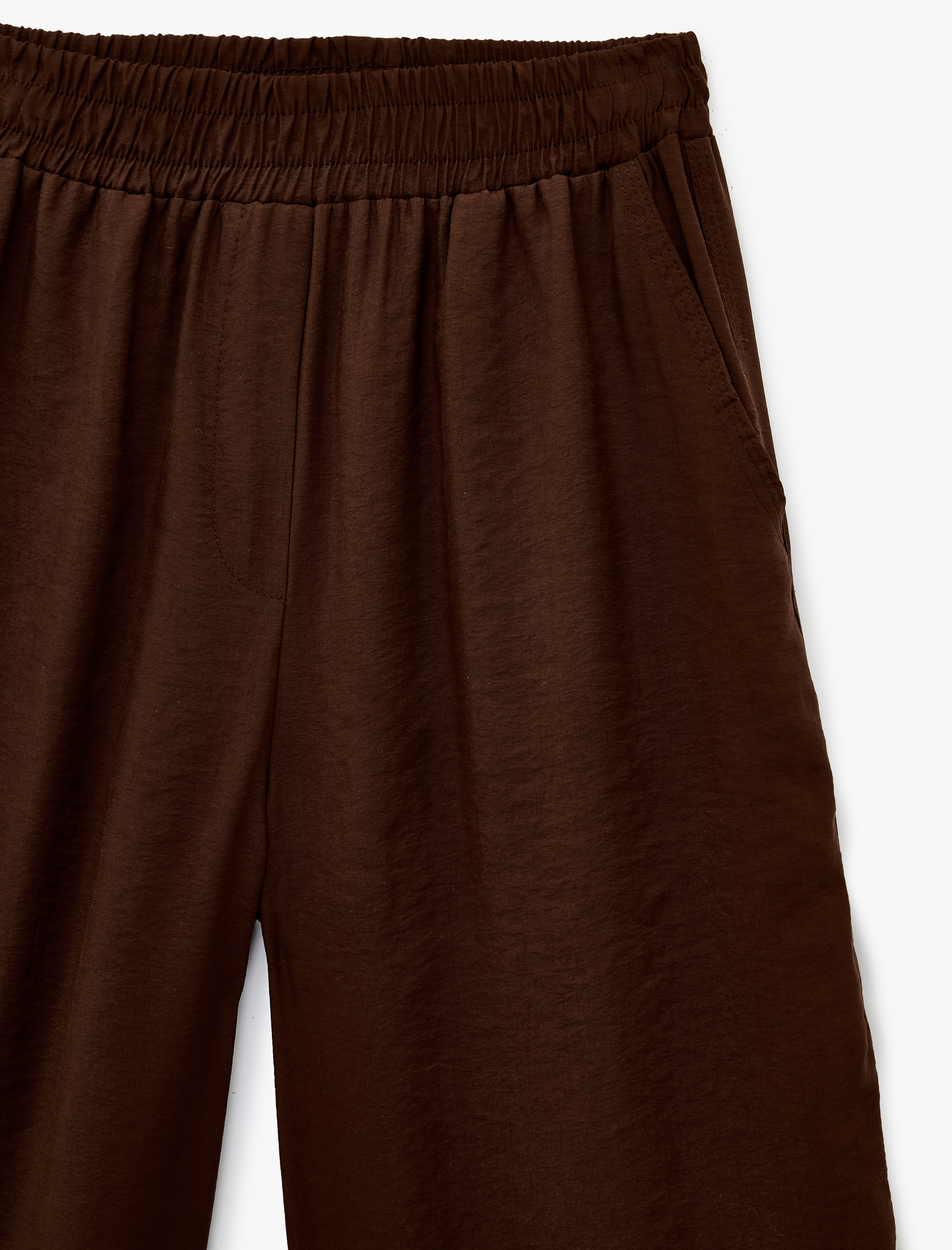   Modal Kumaş Beli Lastikli Cepli Düz Bol Paça Pantolon