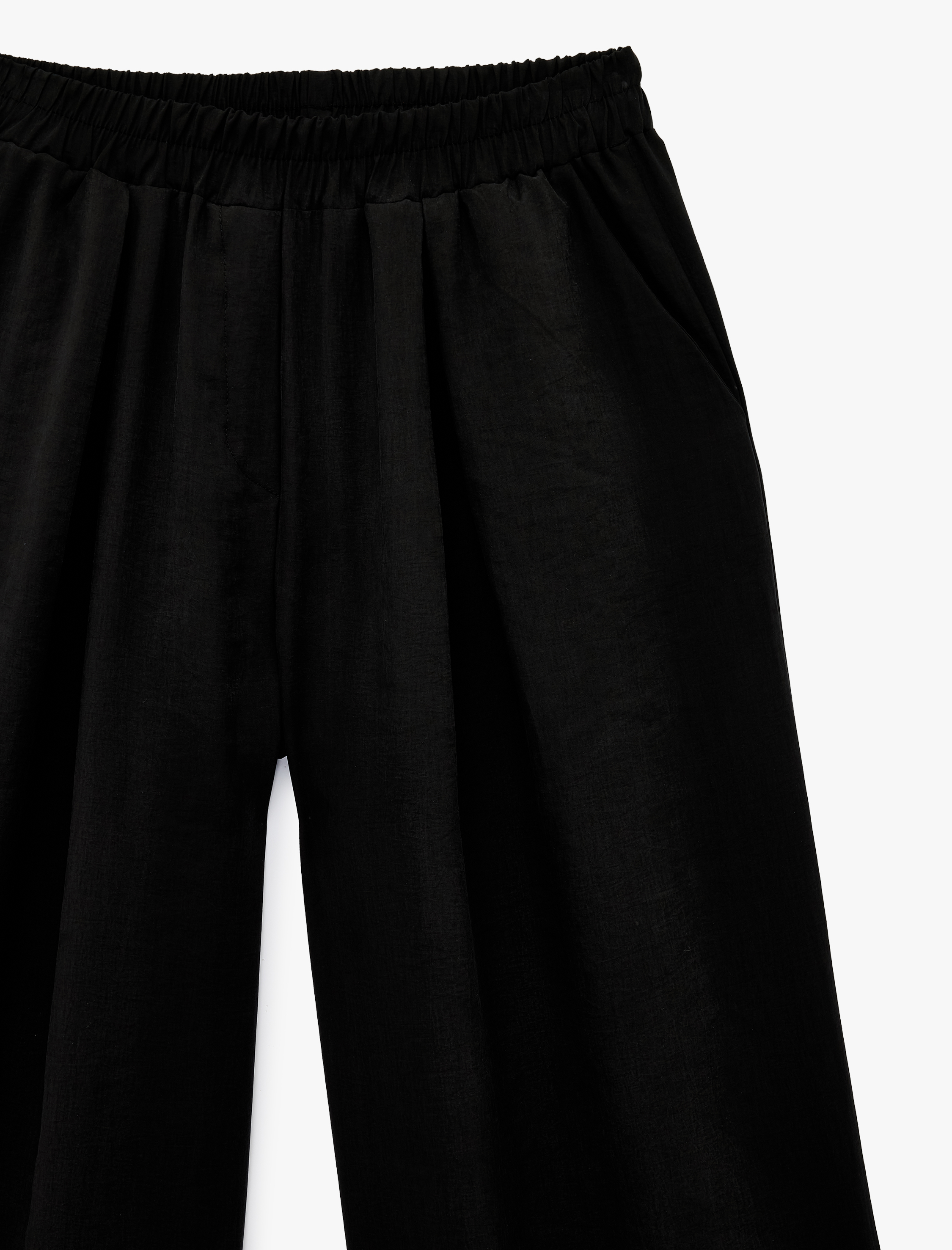   Beli Lastikli Cepli Rahat Kalıp Pileli Geniş Paça Pantolon