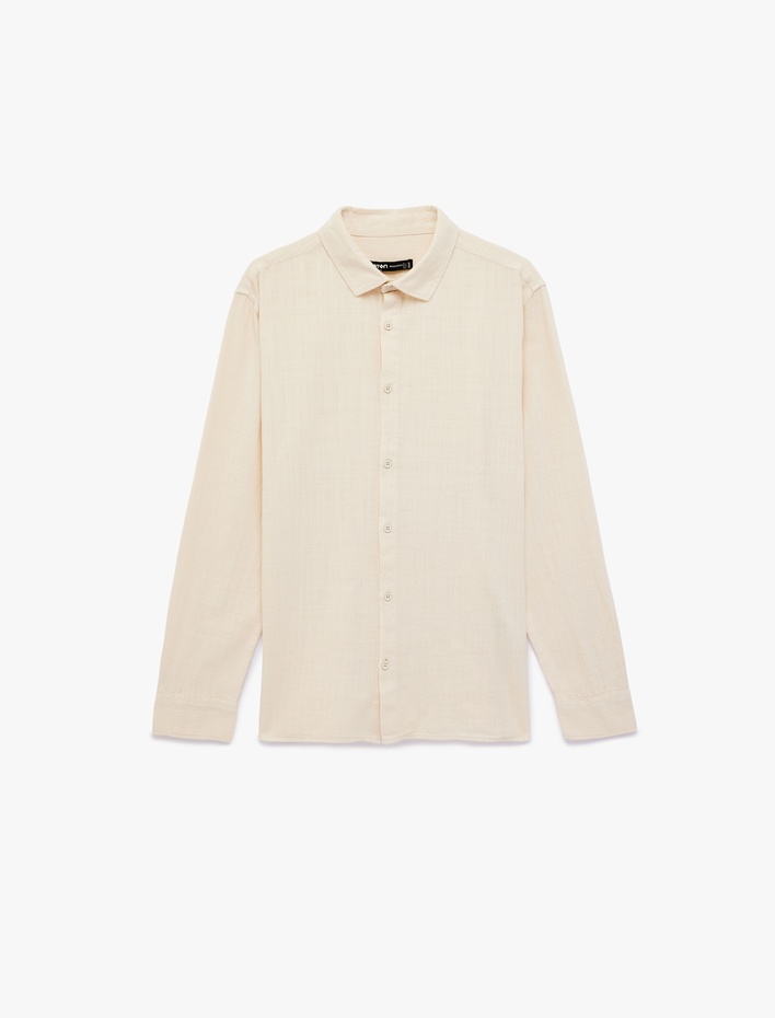  Regular Fit Pamuklu Klasik Yaka Düğmeli Uzun Kollu Gömlek