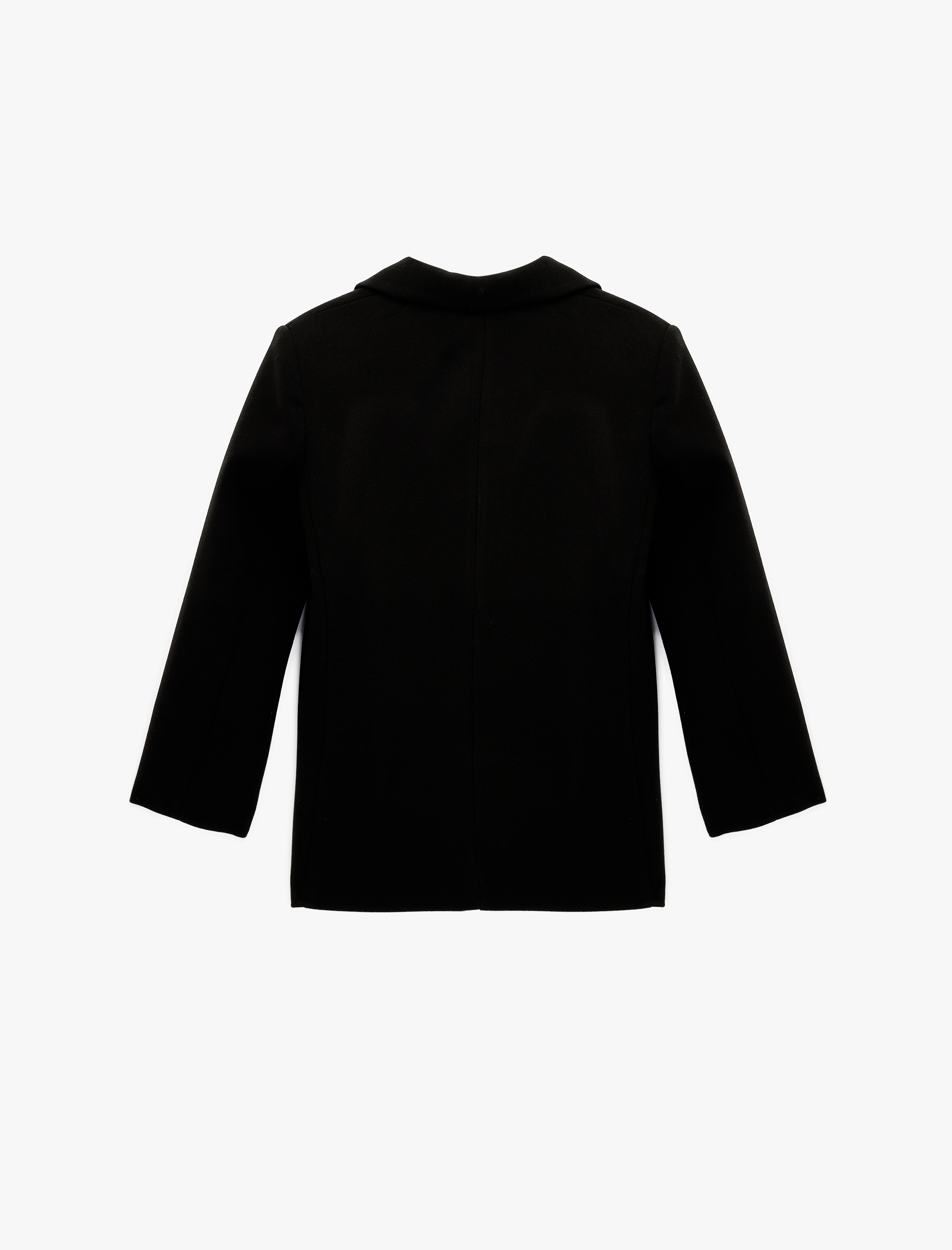   Uzun Kollu Düğmeli Cepli Kaşe Ceket