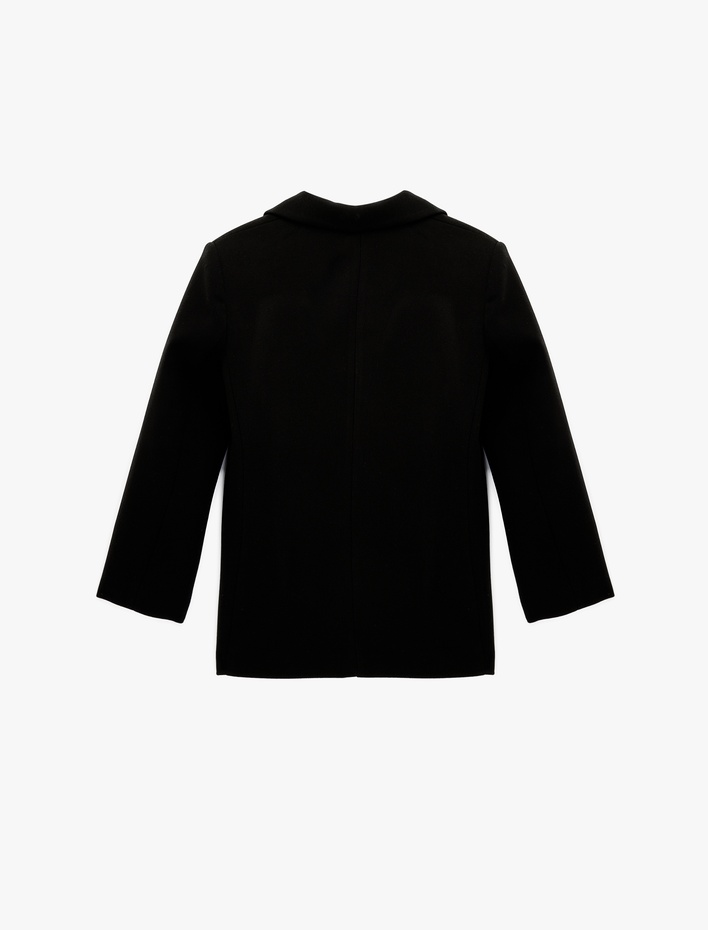  Uzun Kollu Düğmeli Cepli Kaşe Ceket