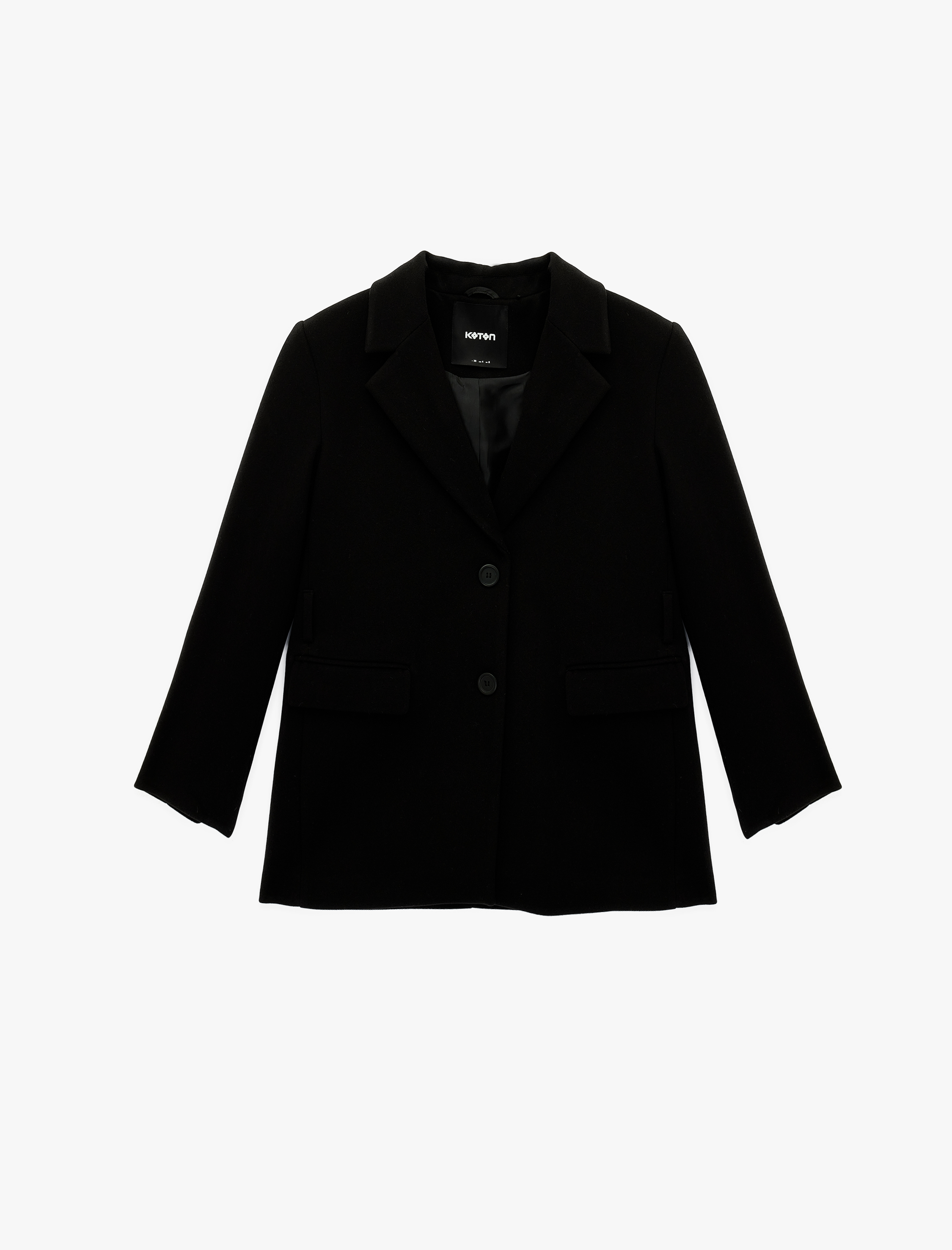   Uzun Kollu Düğmeli Cepli Kaşe Ceket