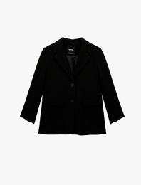 Uzun Kollu Düğmeli Cepli Kaşe Ceket