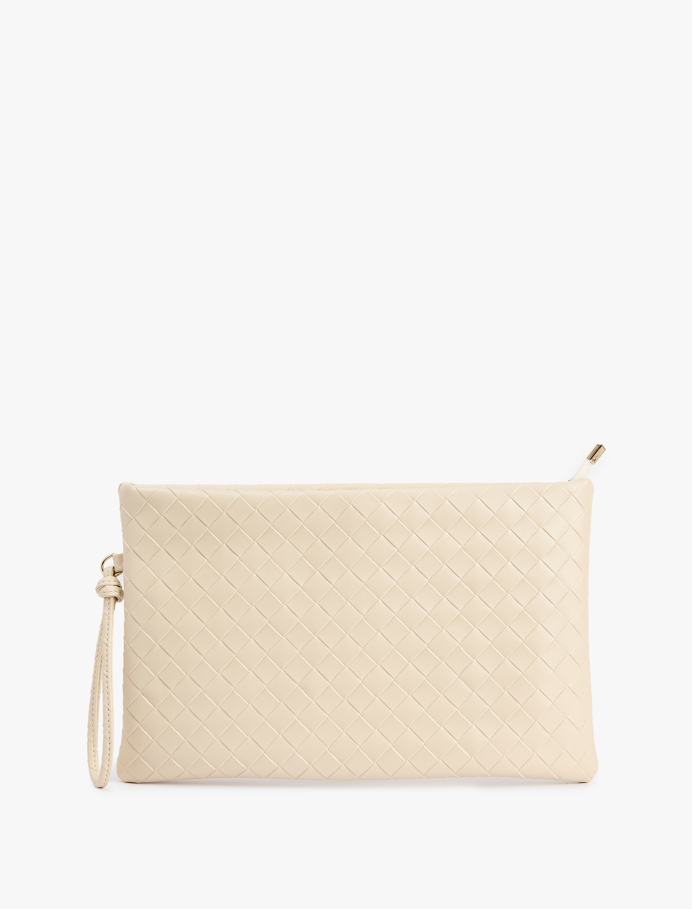  Kadın Örgü Desenli Fermuarlı Suni Deri Clutch Çanta