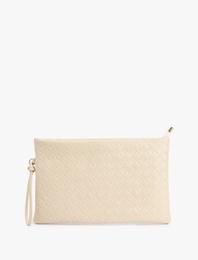Örgü Desenli Fermuarlı Suni Deri Clutch Çanta