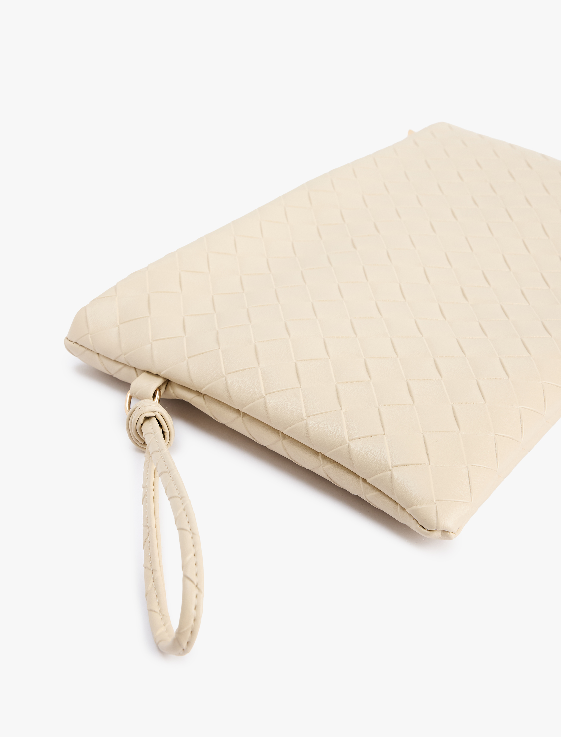  Kadın Örgü Desenli Fermuarlı Suni Deri Clutch Çanta