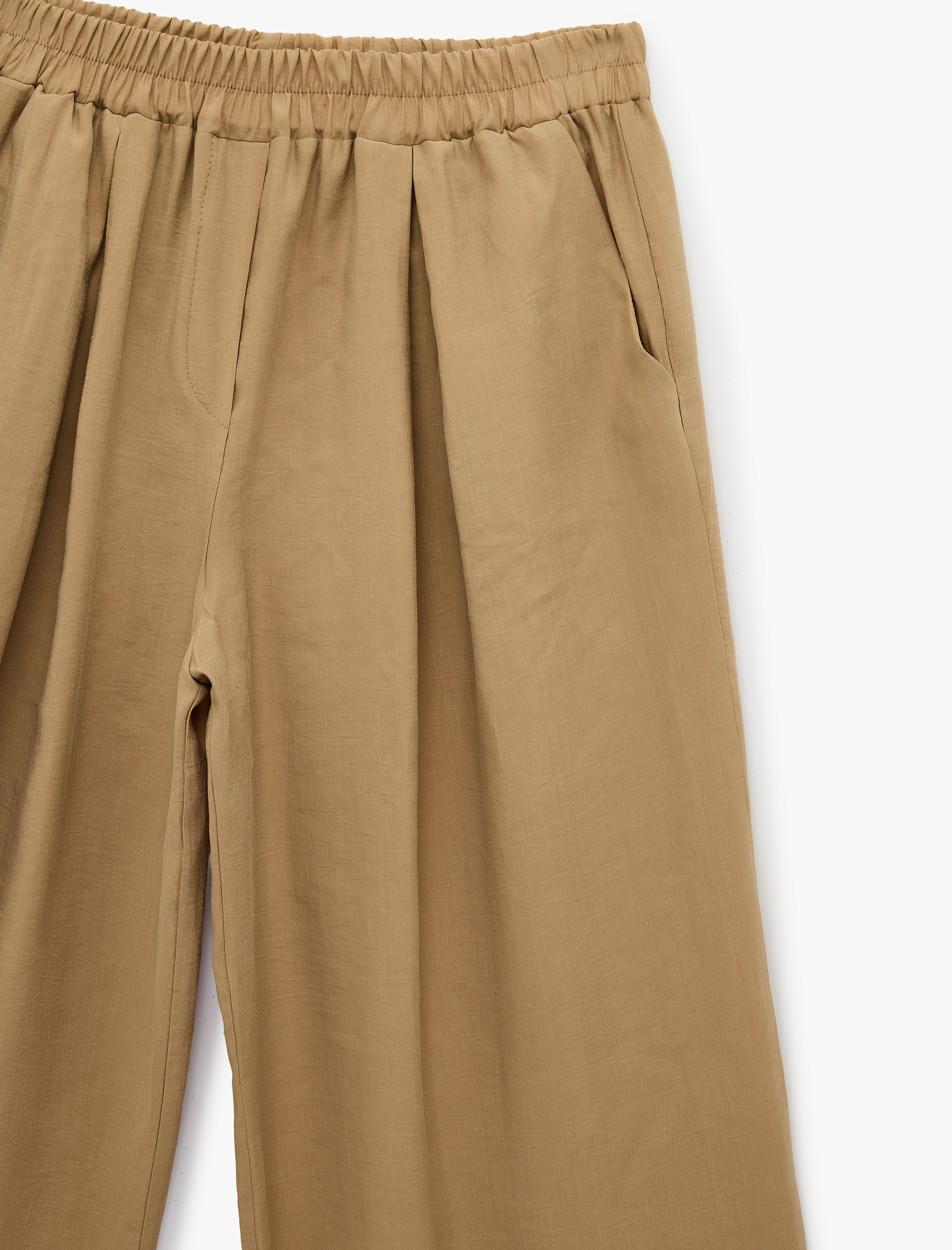   Beli Lastikli Cepli Rahat Kalıp Pileli Geniş Paça Pantolon