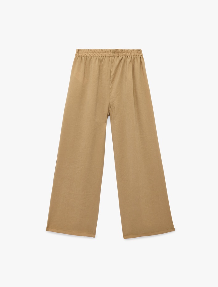  Beli Lastikli Cepli Rahat Kalıp Pileli Geniş Paça Pantolon