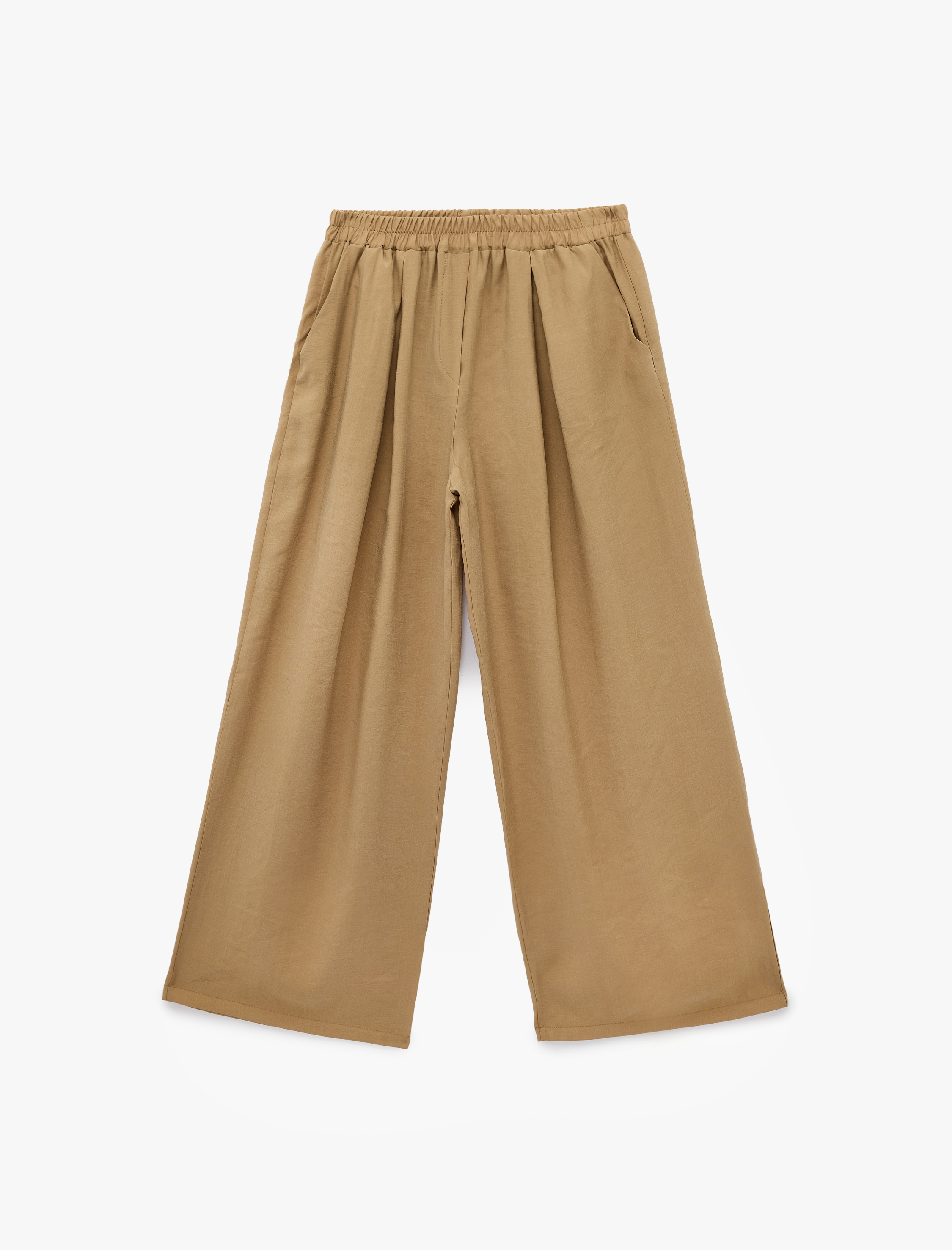   Beli Lastikli Cepli Rahat Kalıp Pileli Geniş Paça Pantolon