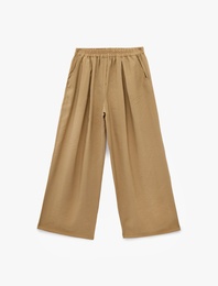 Beli Lastikli Cepli Rahat Kalıp Pileli Geniş Paça Pantolon