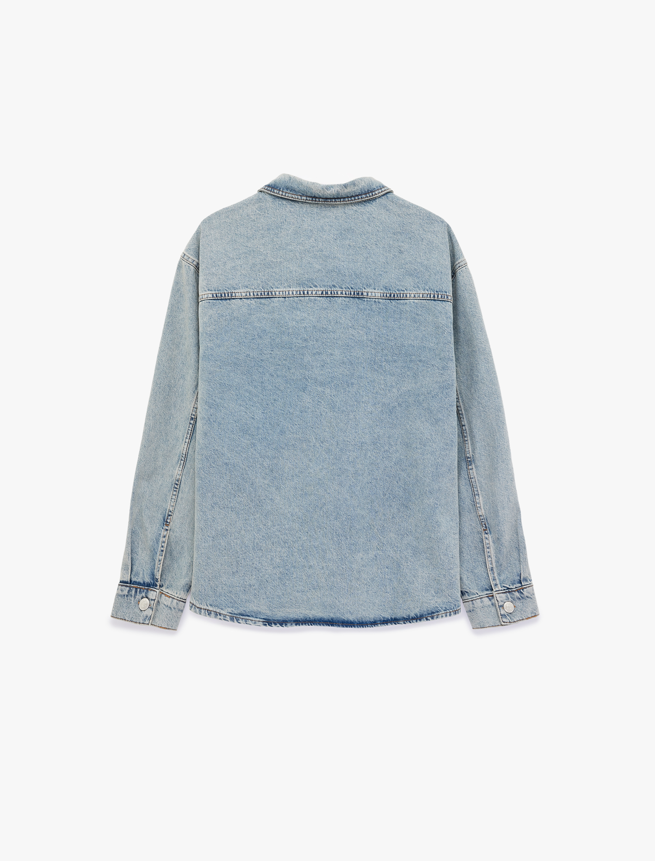   Uzun Kollu Cepli Düğmeli Gömlek Yaka Oversize Jean Ceket