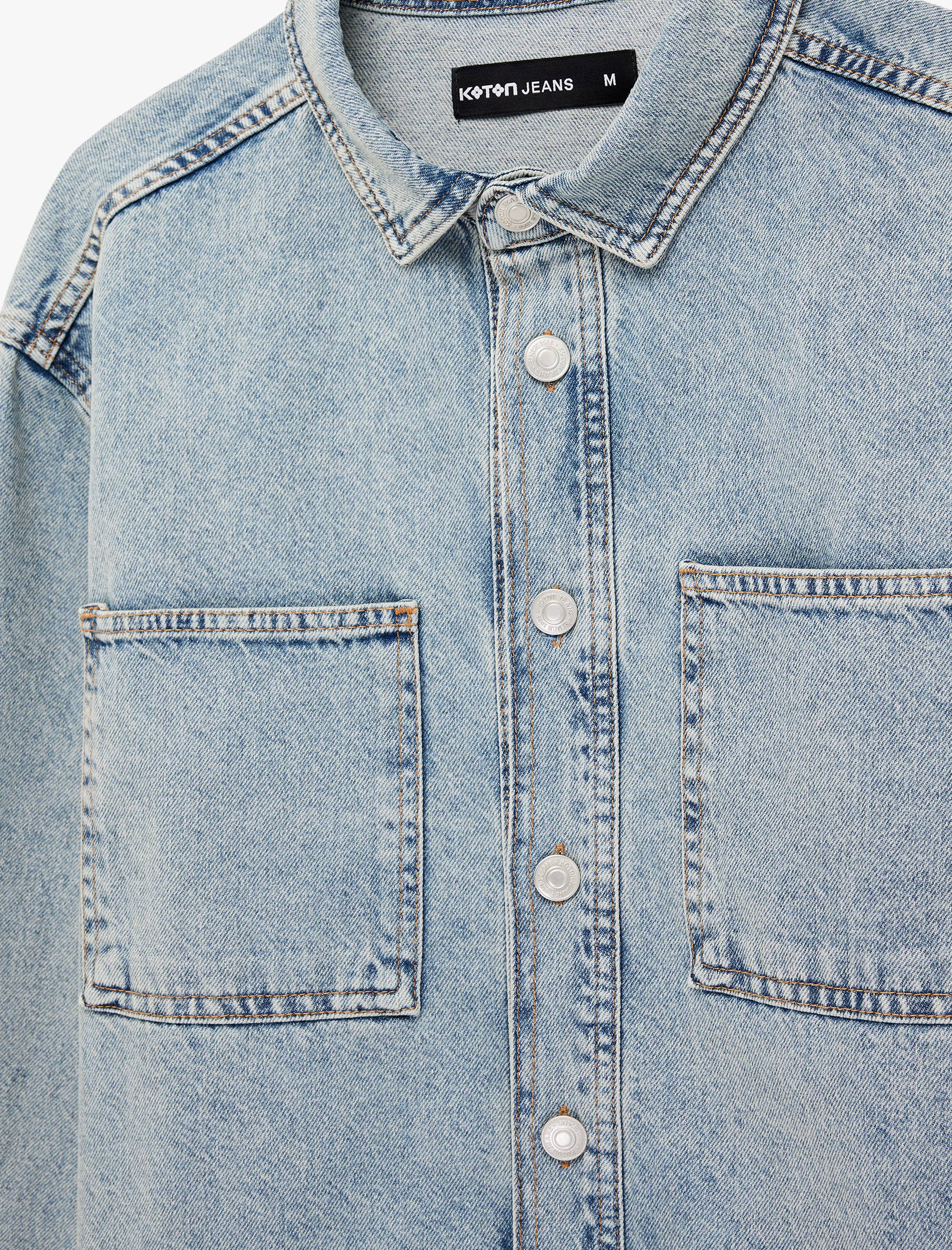   Uzun Kollu Cepli Düğmeli Gömlek Yaka Oversize Jean Ceket