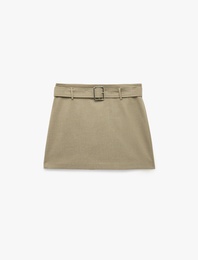 Regular Fit Kemerli A Kesim Mini Etek