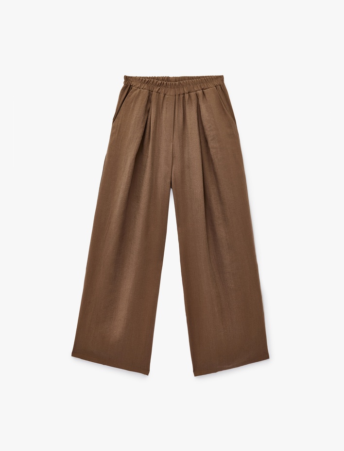  Beli Lastikli Cepli Rahat Kalıp Pileli Geniş Paça Pantolon