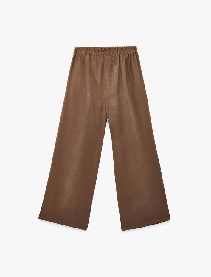  Beli Lastikli Cepli Rahat Kalıp Pileli Geniş Paça Pantolon