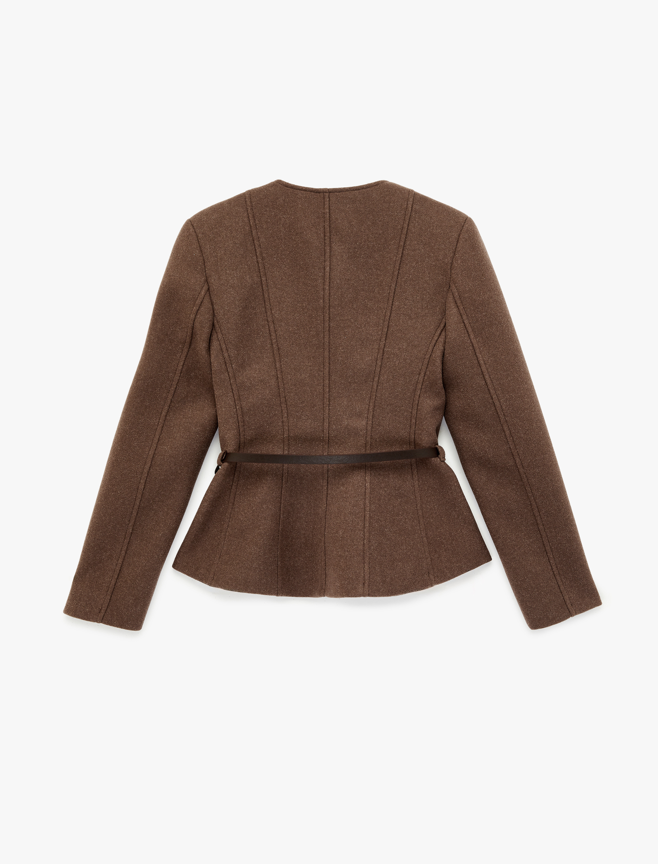   Slim Fit Düğmeli Uzun Kollu Bisiklet Yaka Kaşe Ceket