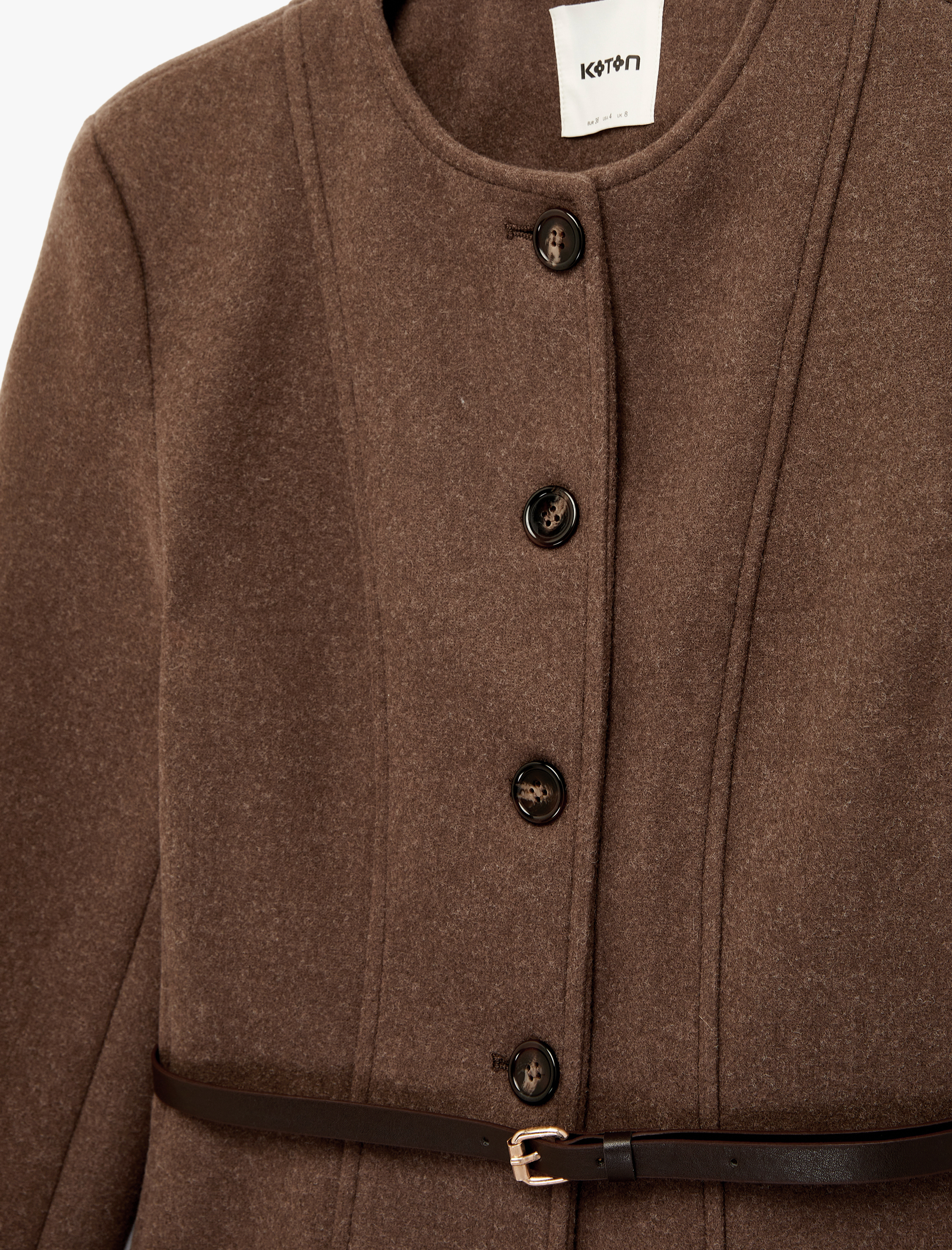   Slim Fit Düğmeli Uzun Kollu Bisiklet Yaka Kaşe Ceket