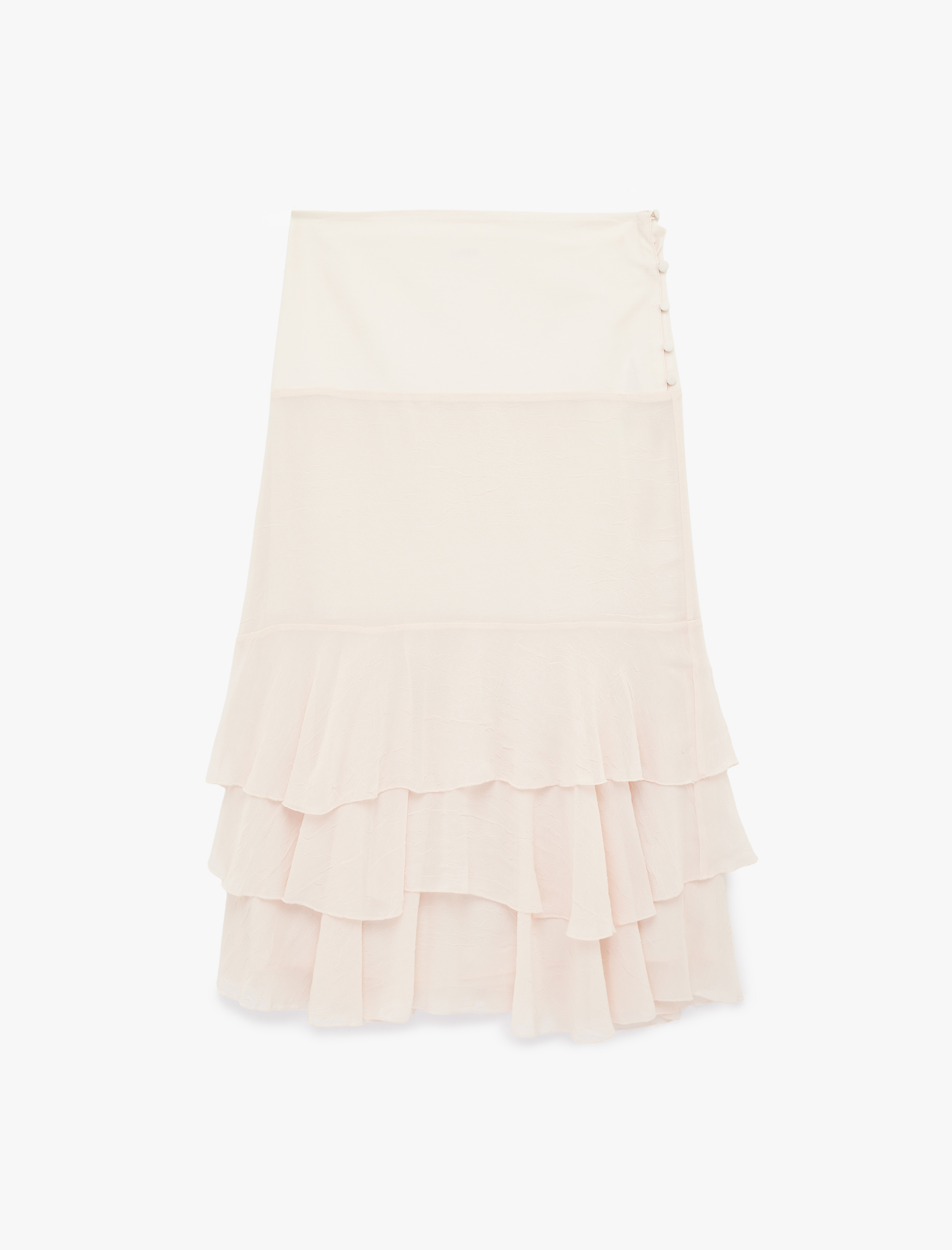   Düğme Detaylı Katmanlı Fırfırlı Şifon Midi Etek