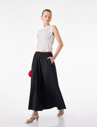 Pamuklu Beli Lastikli Çan Kesim Poplin Midi Etek