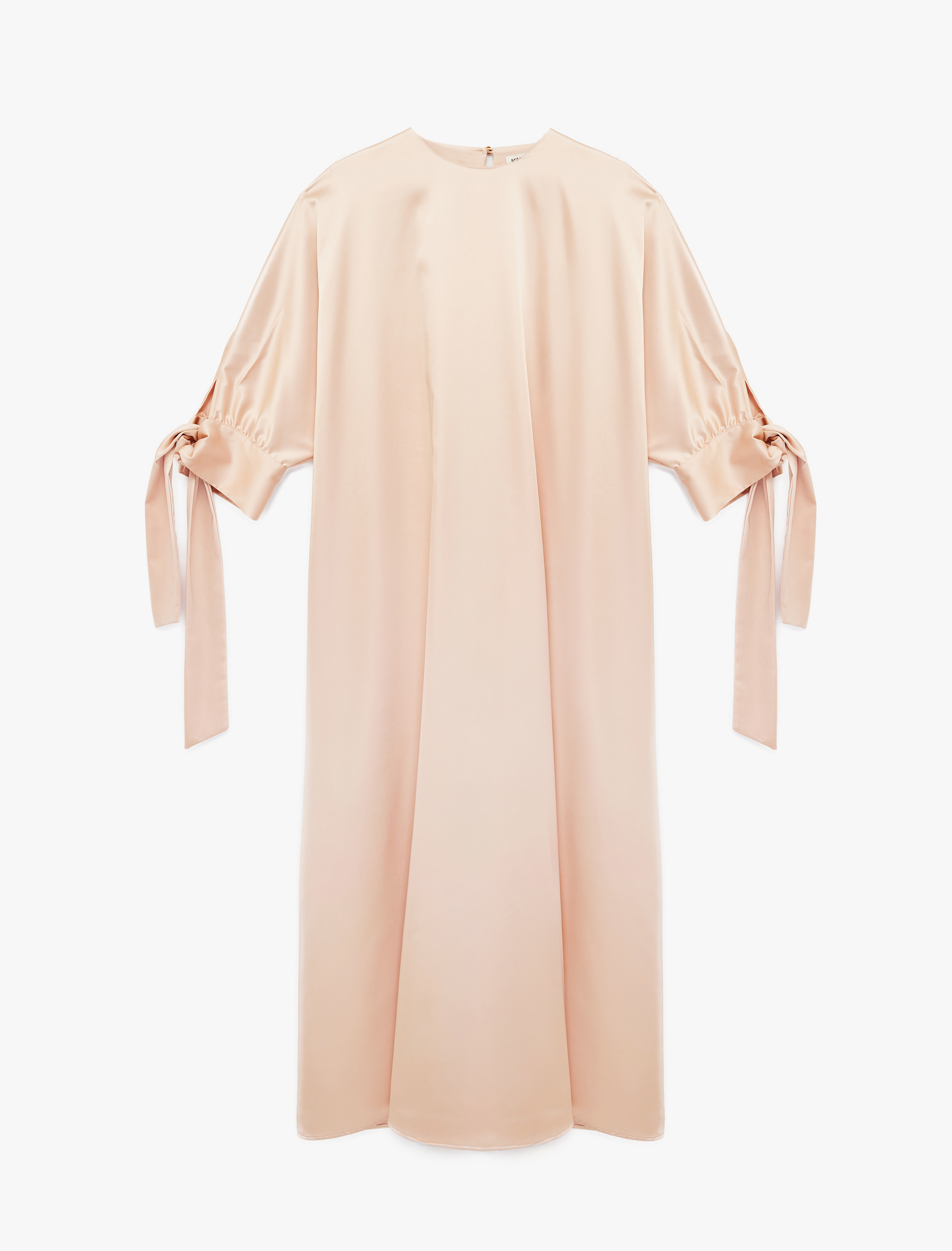   Rahat Kalıp A Kesim 3/4 Kollu Bisiklet Yaka Uzun Saten Elbise