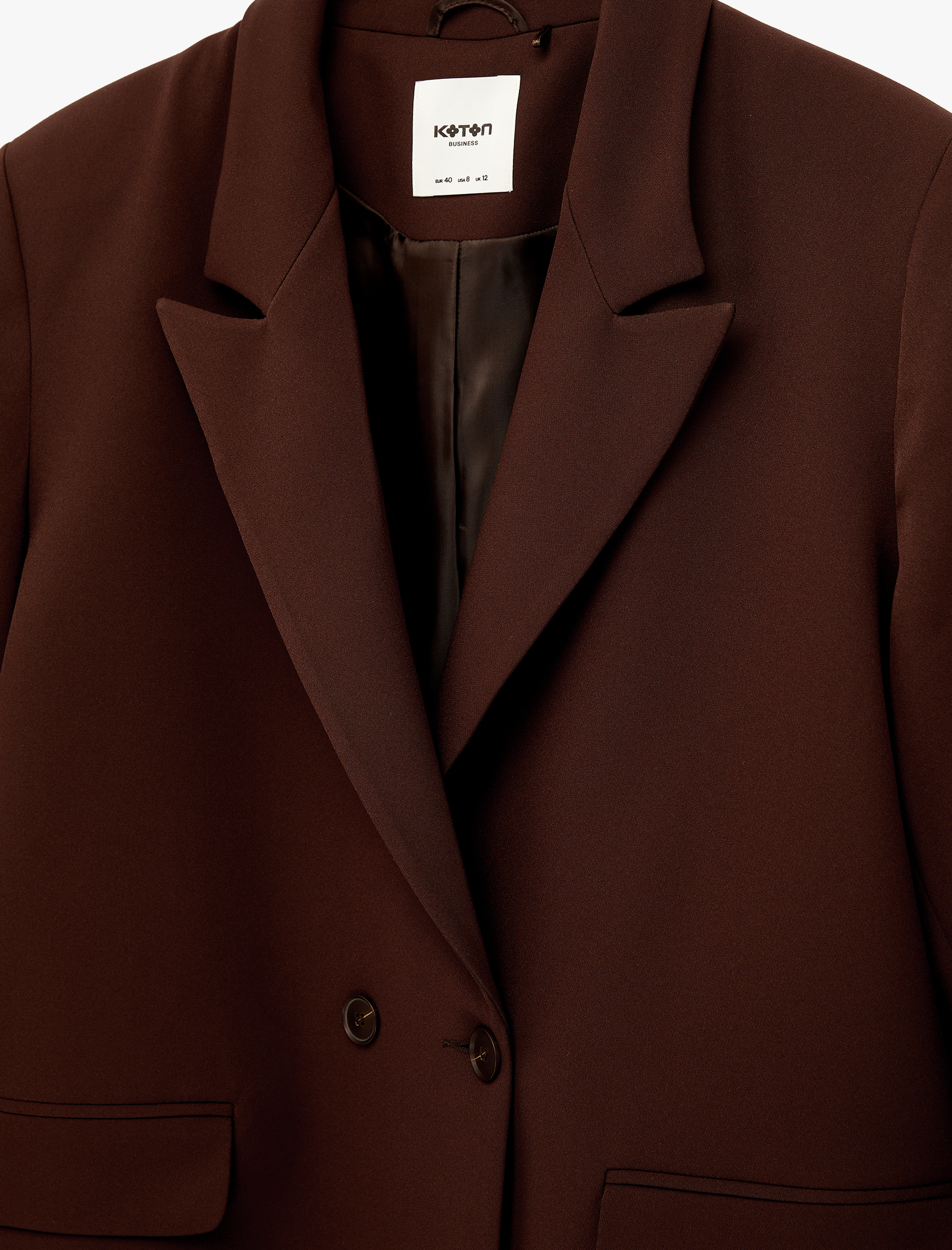   Cep Detaylı Düğmeli Kruvaze Yaka Oversize Blazer Ceket