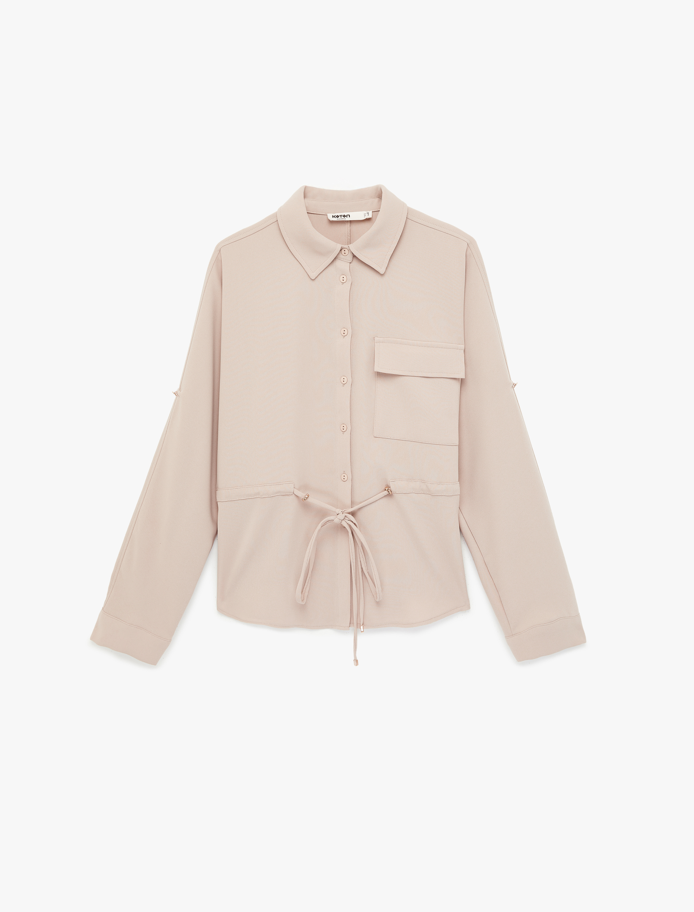   Uzun Kollu Klasik Yaka Beli Bağcıklı Cepli Gömlek