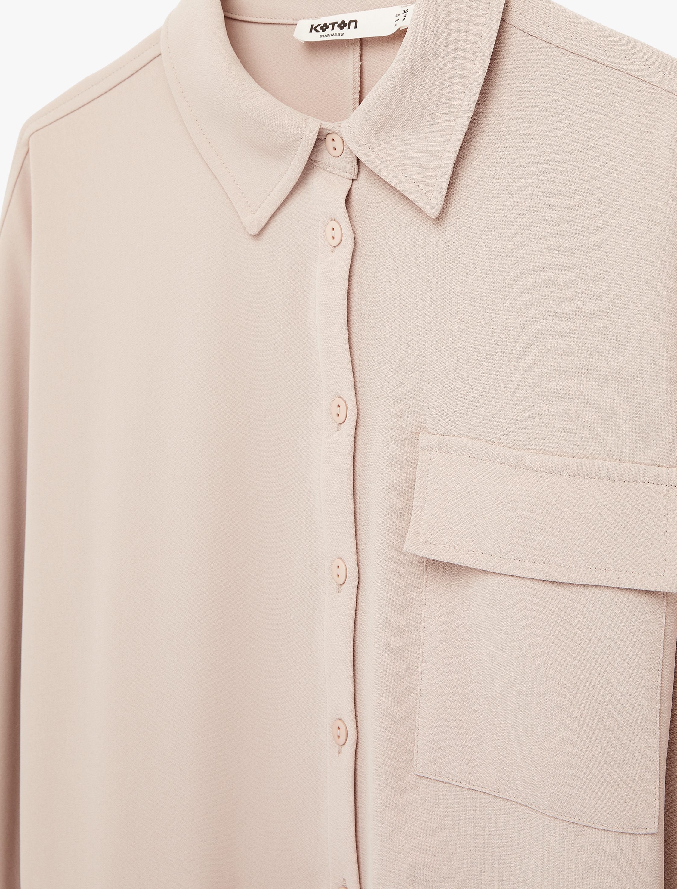   Uzun Kollu Klasik Yaka Beli Bağcıklı Cepli Gömlek