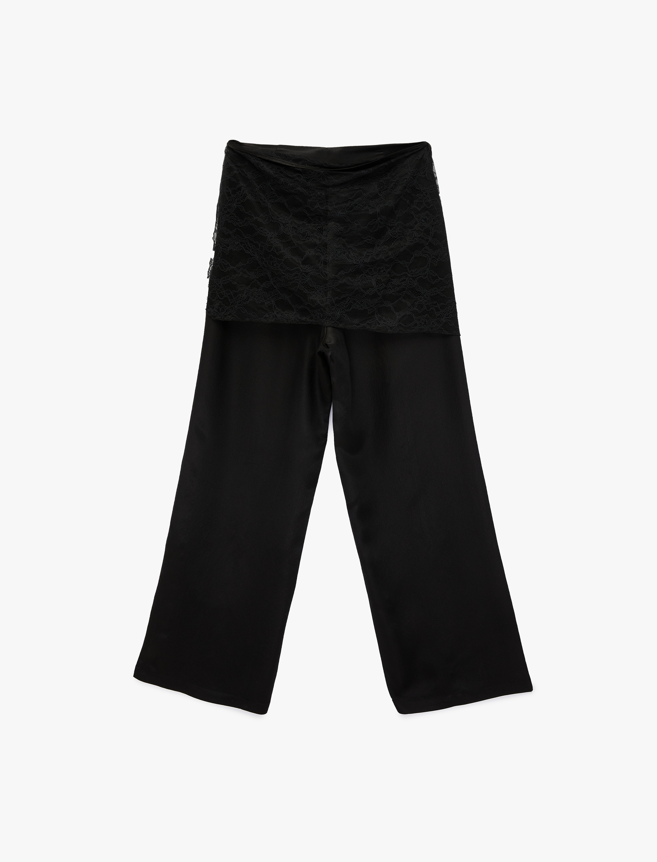   Bol Paça Dantel Detaylı Saten Pantolon