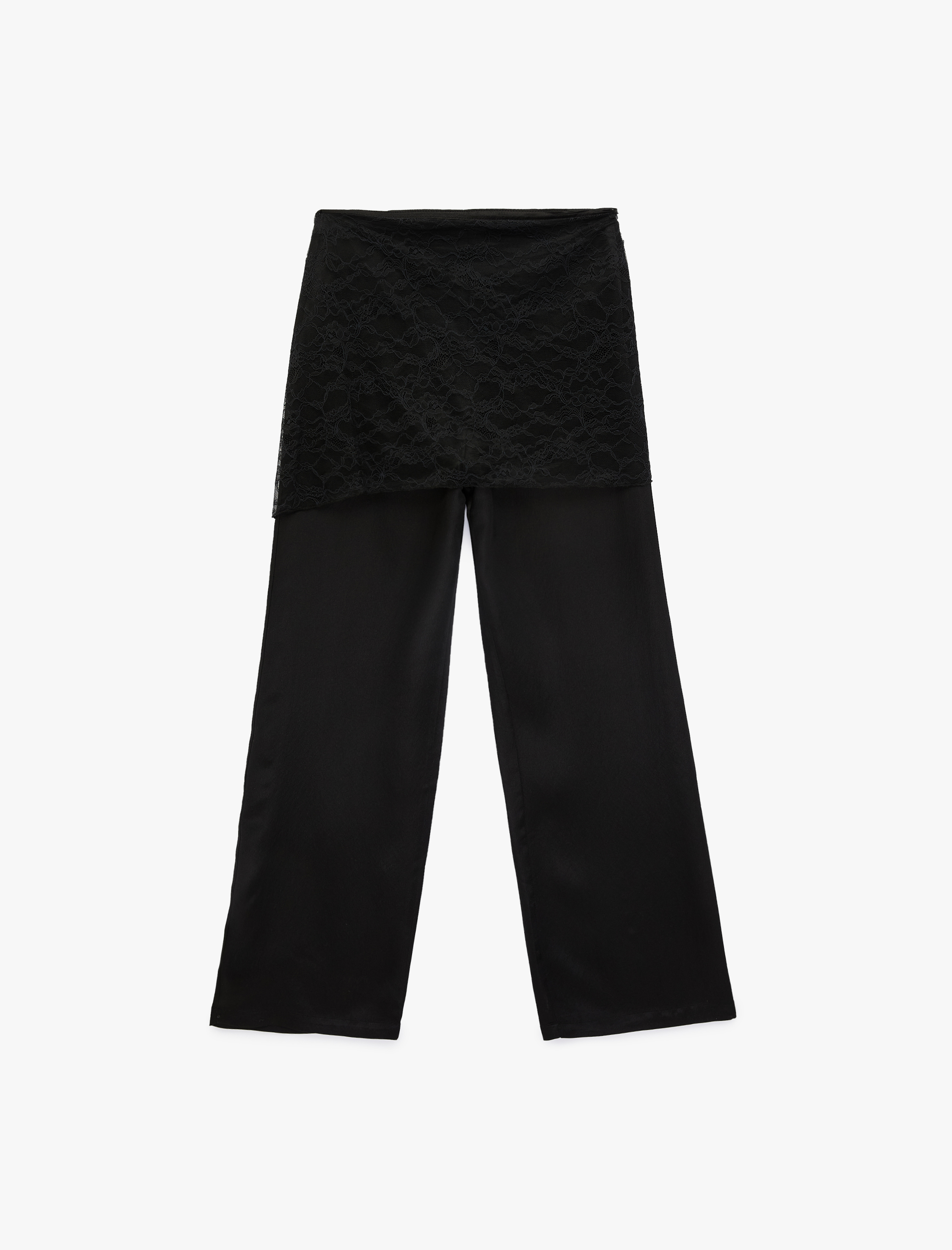   Bol Paça Dantel Detaylı Saten Pantolon