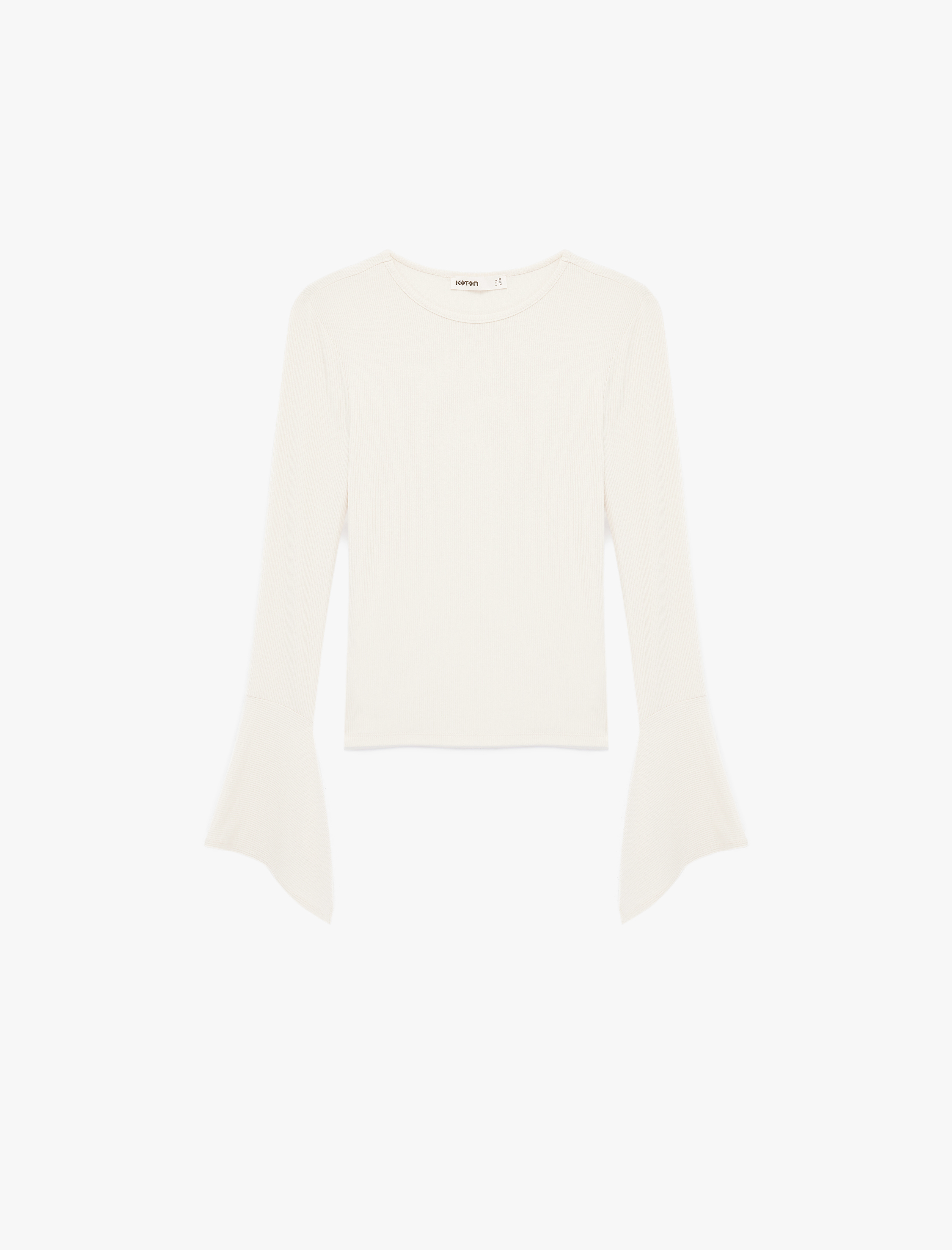   Slim Fit Bisiklet Yaka Uzun İspanyol Kollu Fitilli Bluz