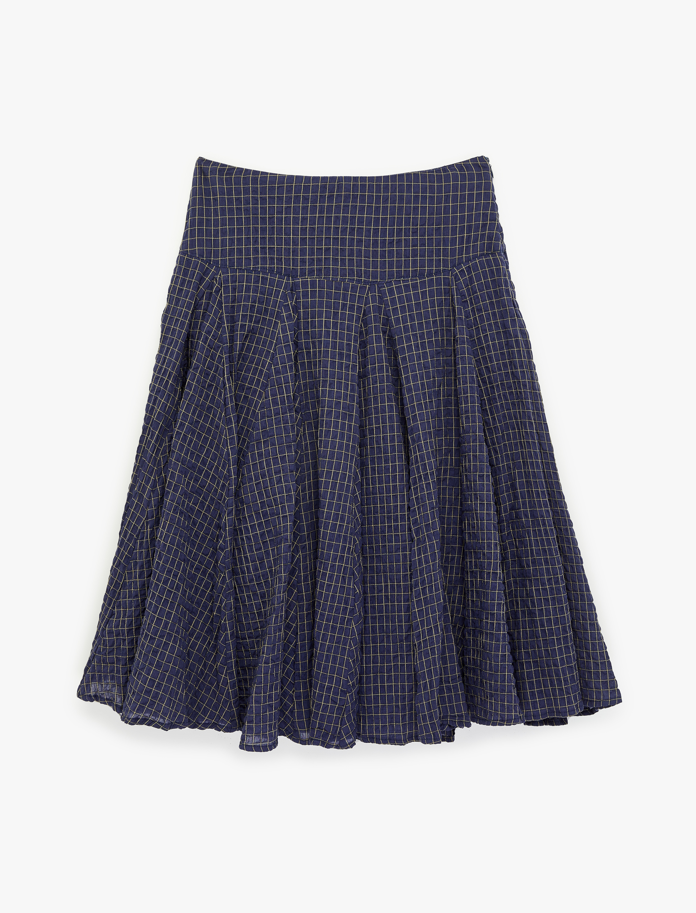   Rahat Kalıp Pamuklu Kareli Pileli Midi Etek