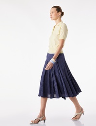 Rahat Kalıp Pamuklu Kareli Pileli Midi Etek