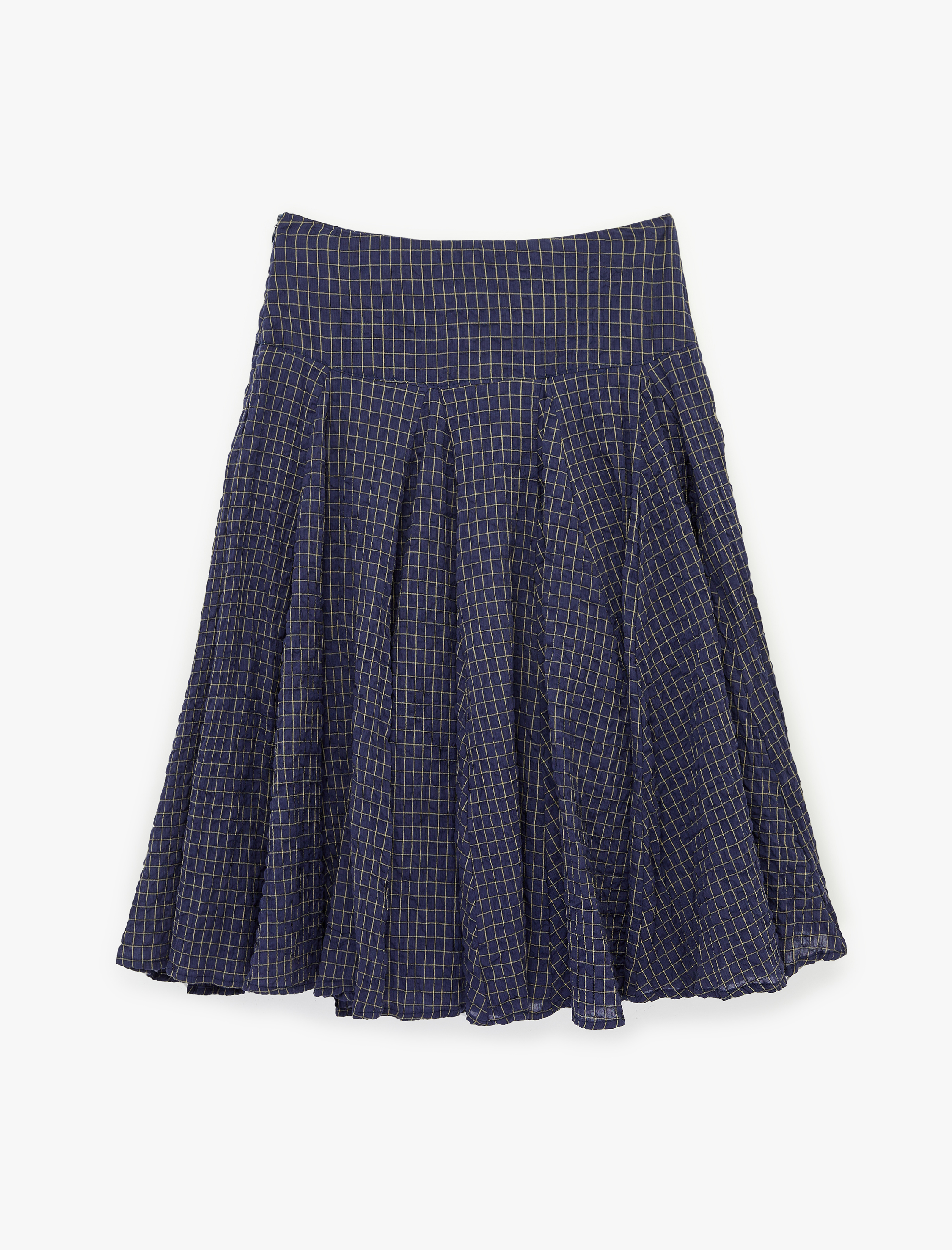   Rahat Kalıp Pamuklu Kareli Pileli Midi Etek