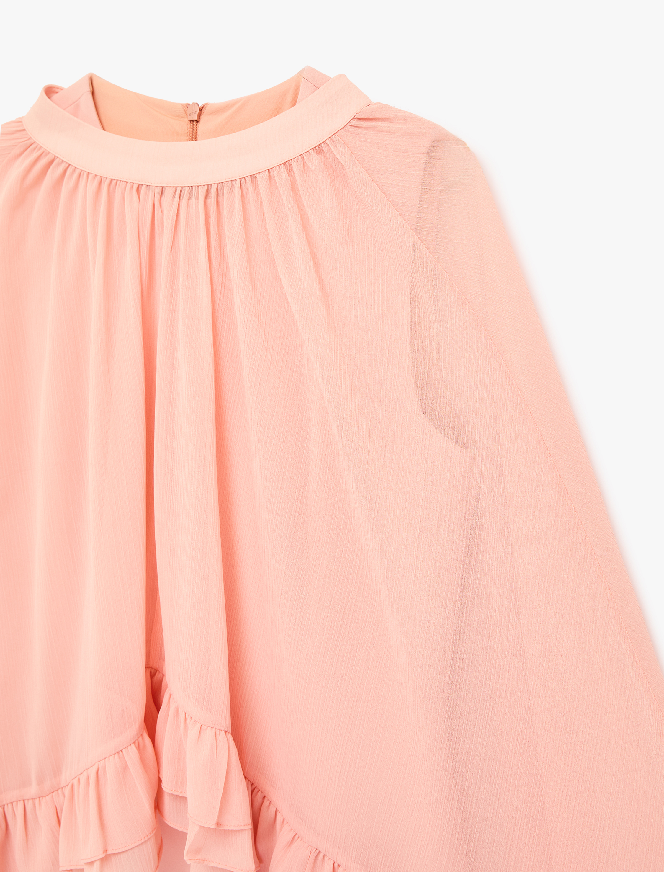   Rahat Kalıp Kısa Kollu Fırfır Detaylı Bisiklet Yaka Saten Uzun Elbise