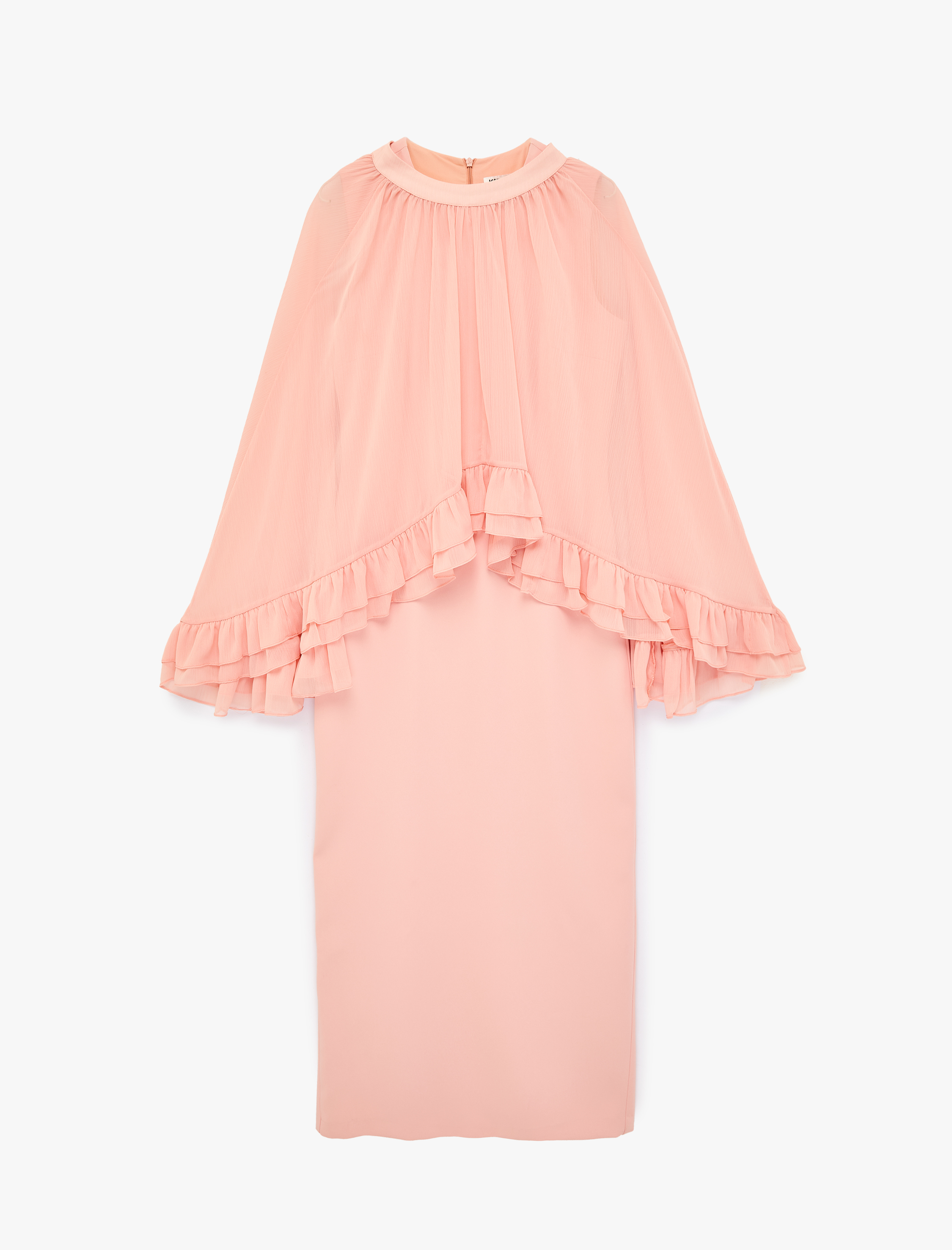   Rahat Kalıp Kısa Kollu Fırfır Detaylı Bisiklet Yaka Saten Uzun Elbise