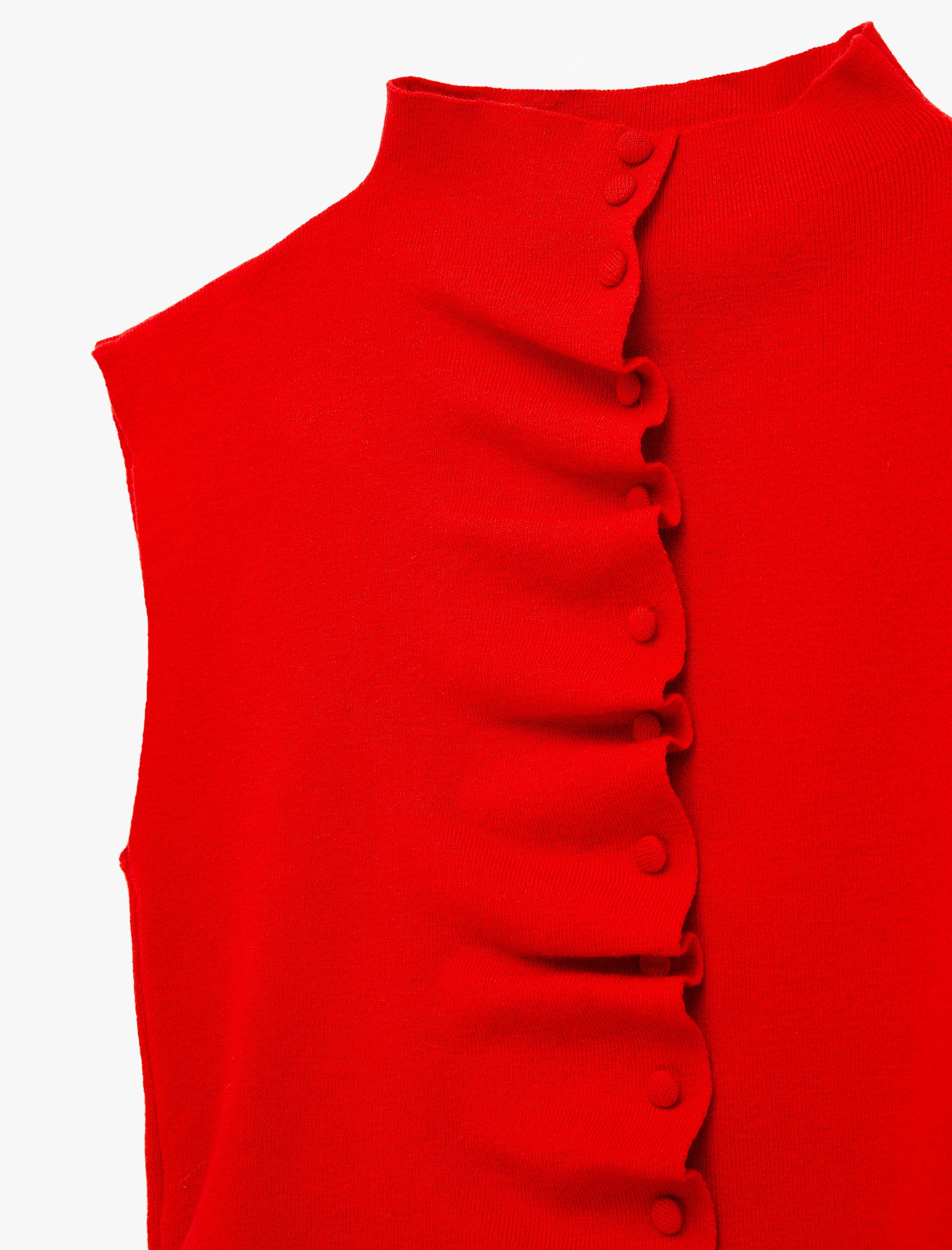   Dik Yaka Düğmeli Drape Detaylı Triko Yelek