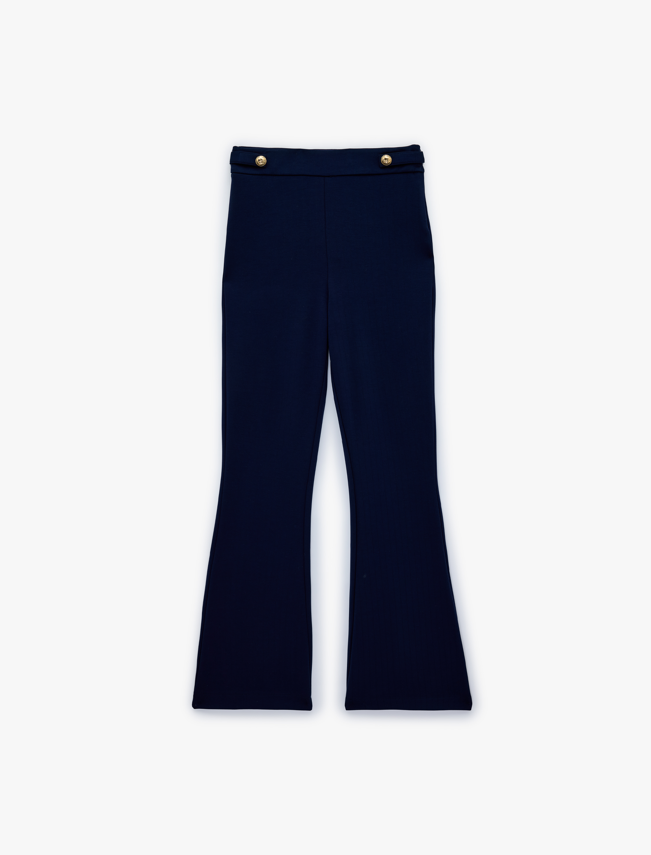   Dar Kalıp Aksesuar Düğme Detaylı İspanyol Paça Kumaş Pantolon