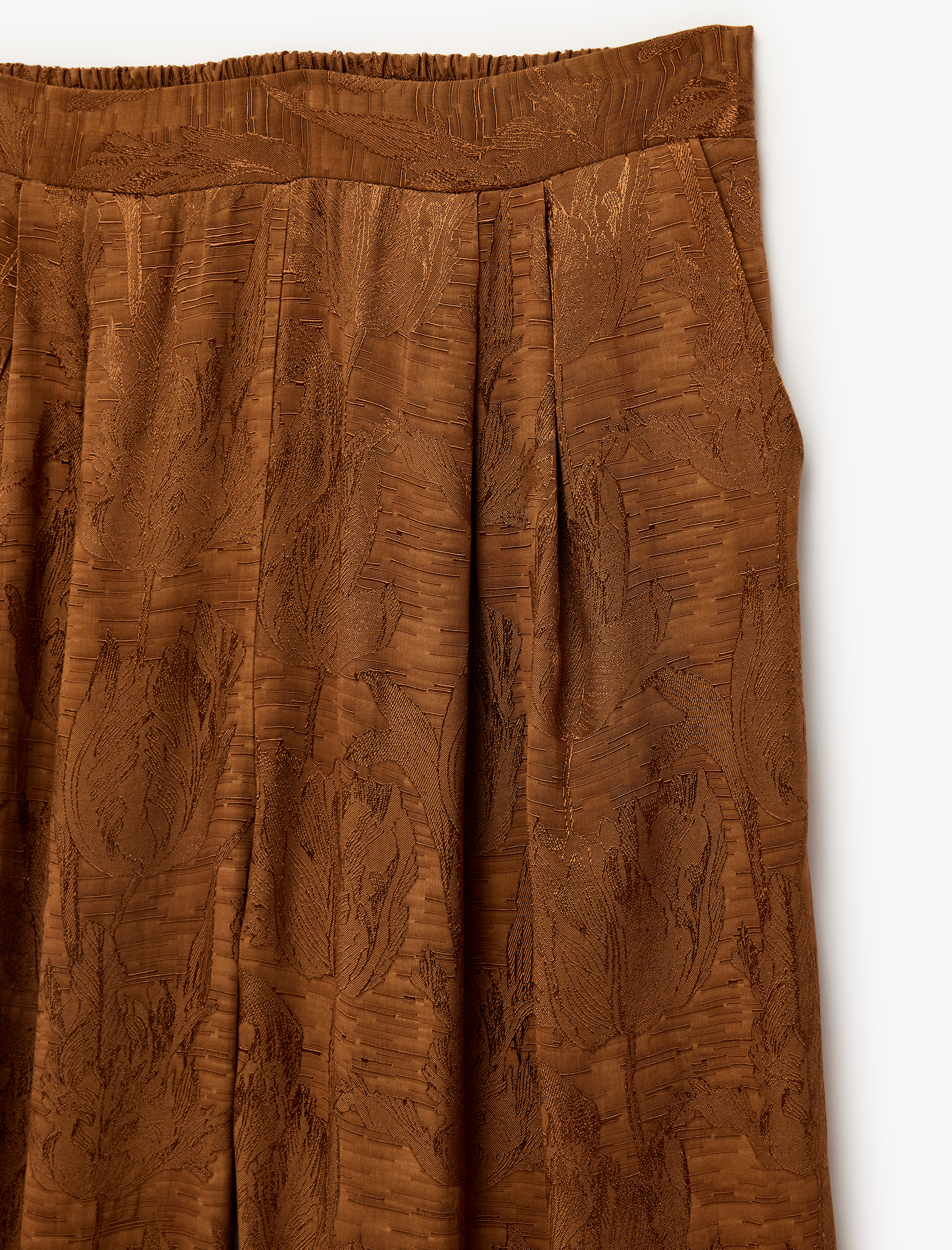   Viskon Kumaş Floral Dokulu Yüksek Bel Geniş Paça Palazzo Pantolon