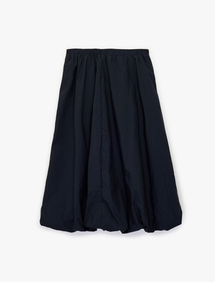  Loose Fit Beli Bağlamalı Cepli Paraşüt Kumaş Midi Balon Etek