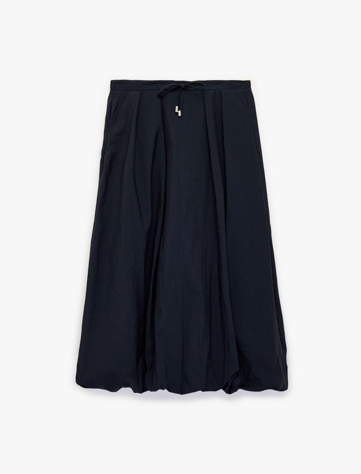  Loose Fit Beli Bağlamalı Cepli Paraşüt Kumaş Midi Balon Etek