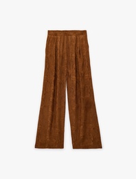 Viskon Kumaş Floral Dokulu Yüksek Bel Geniş Paça Palazzo Pantolon