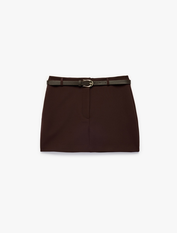  Kemer Detaylı Mini Şort Etek