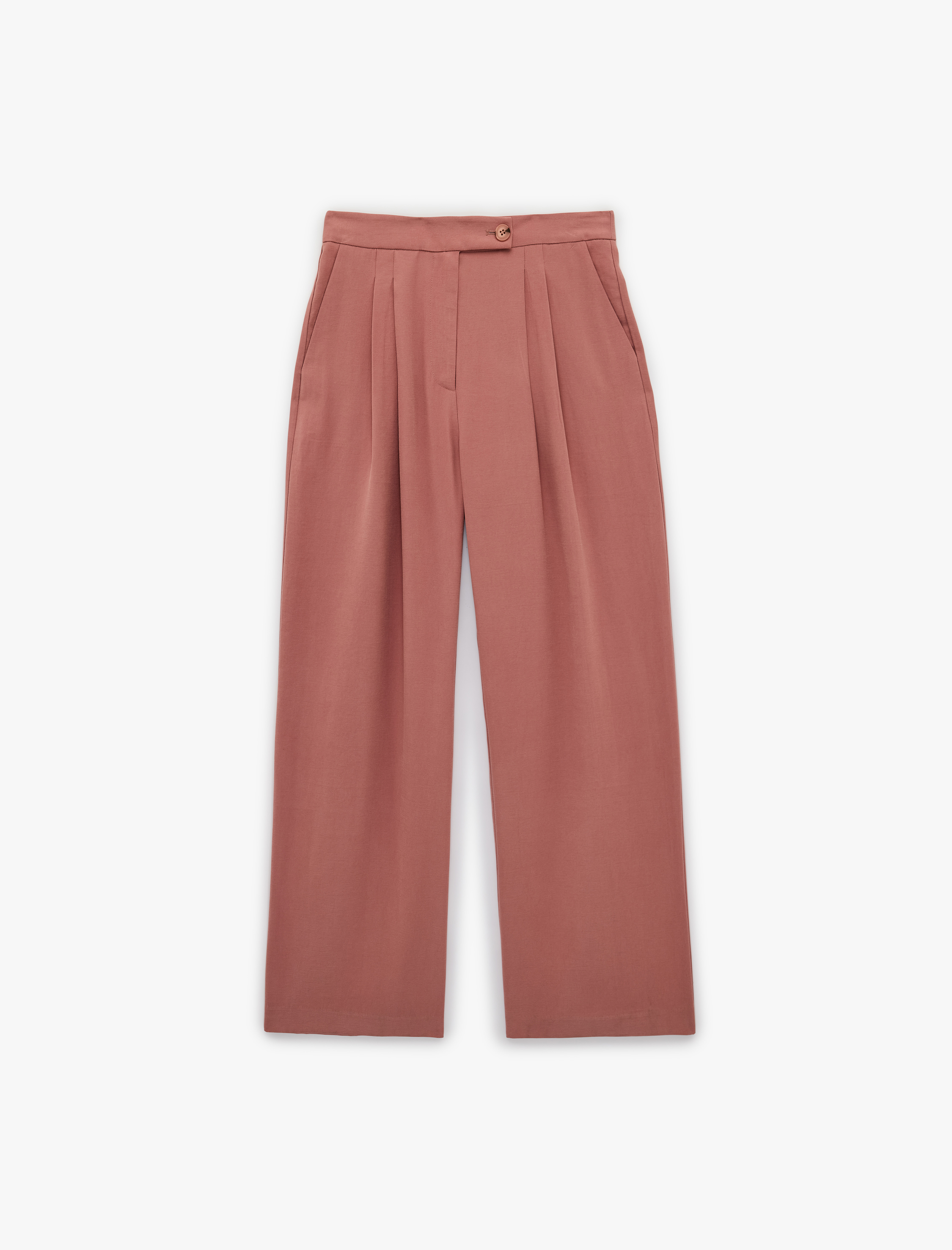   Kupro Kumaş Pile Detaylı Cepli Uzun Palazzo Pantolon