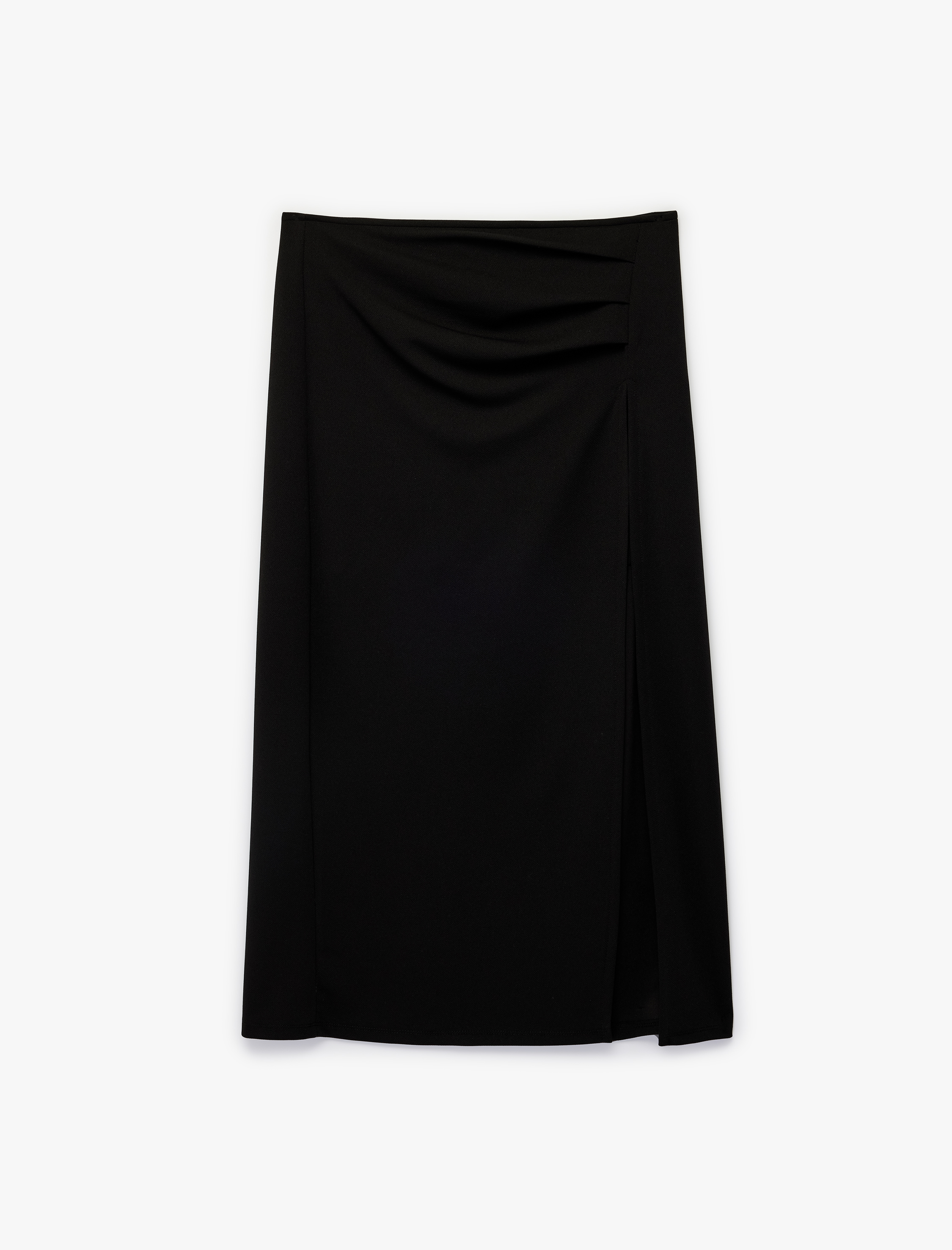   Drape Detaylı Yırtmaçlı Midi Etek