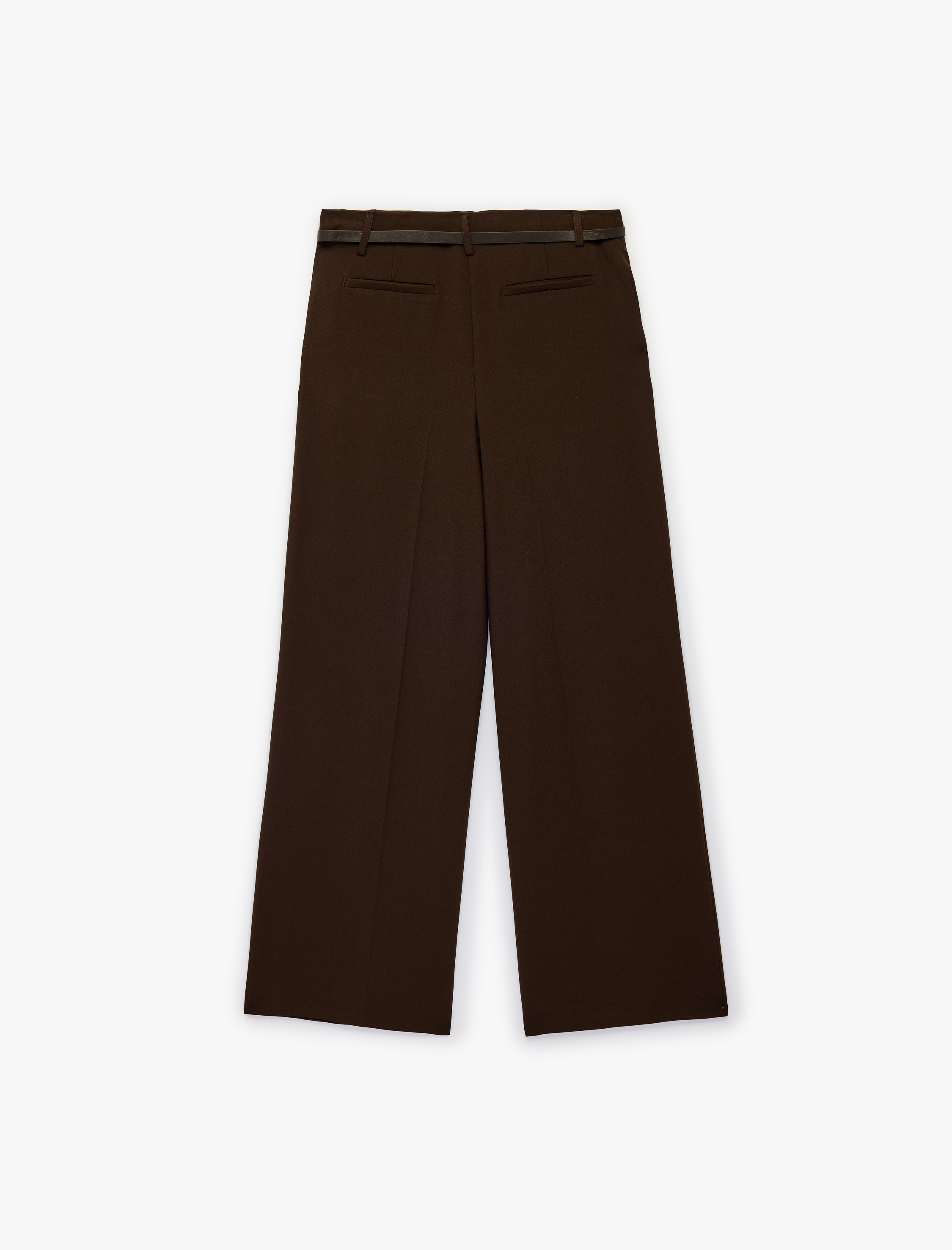   Pile Detaylı Cepli Kemerli Geniş Paça Palazzo Pantolon