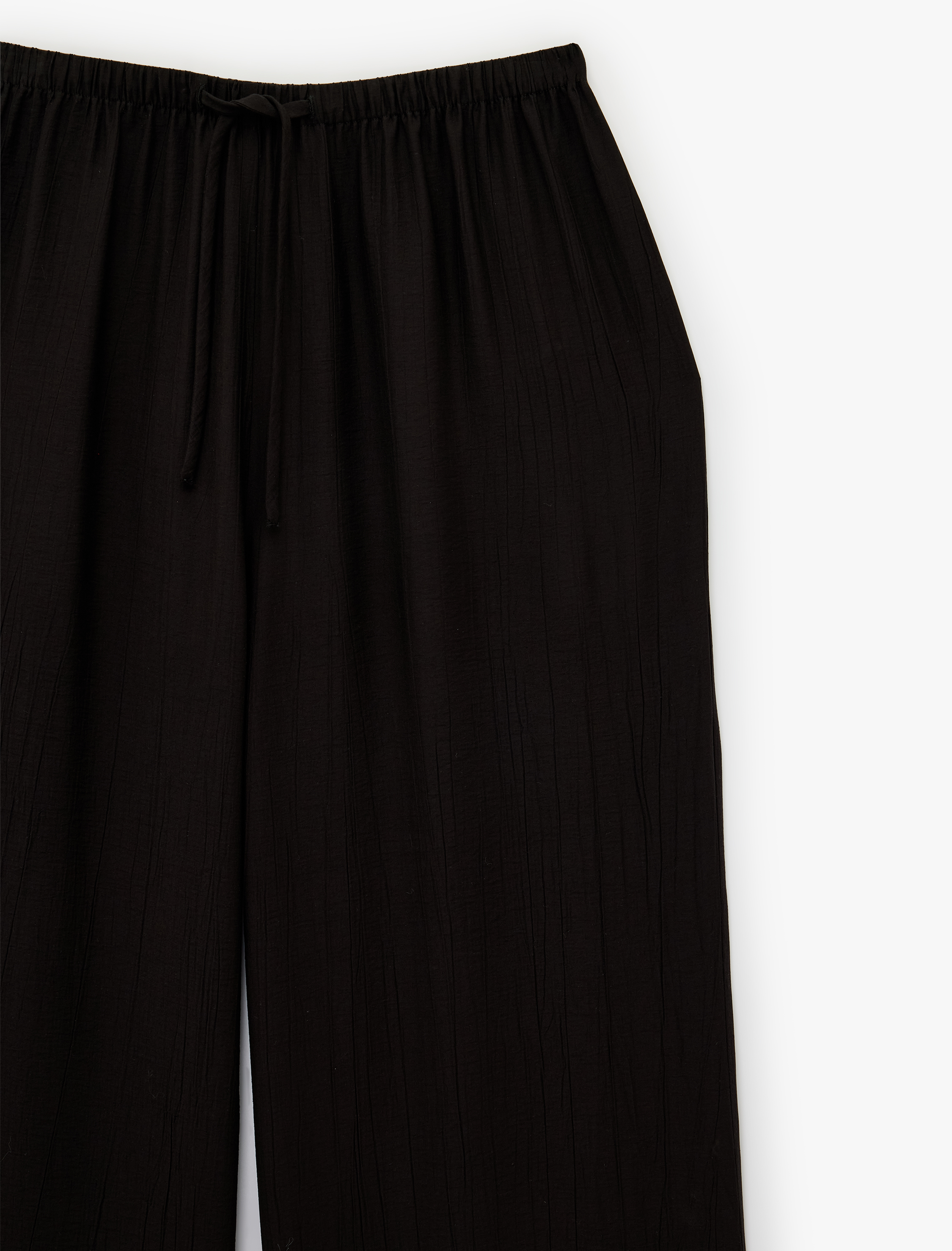   Viskon Crinkle Kumaş Rahat Kalıp Beli Bağcıklı Pantolon